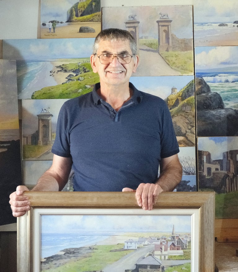 This is me in my studio with some of my paintings