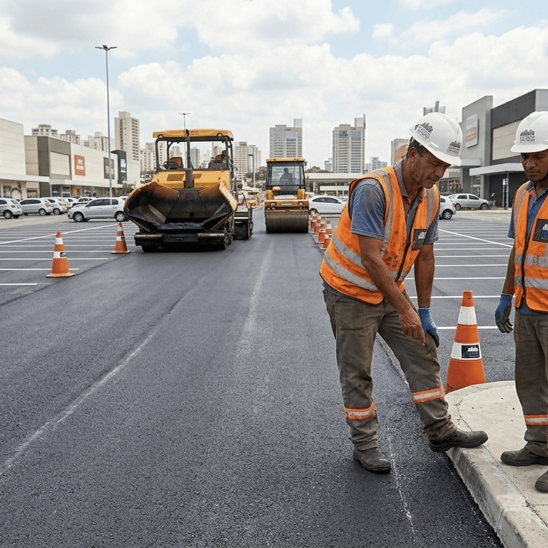 Homens trabalhano na obra de pavimentação