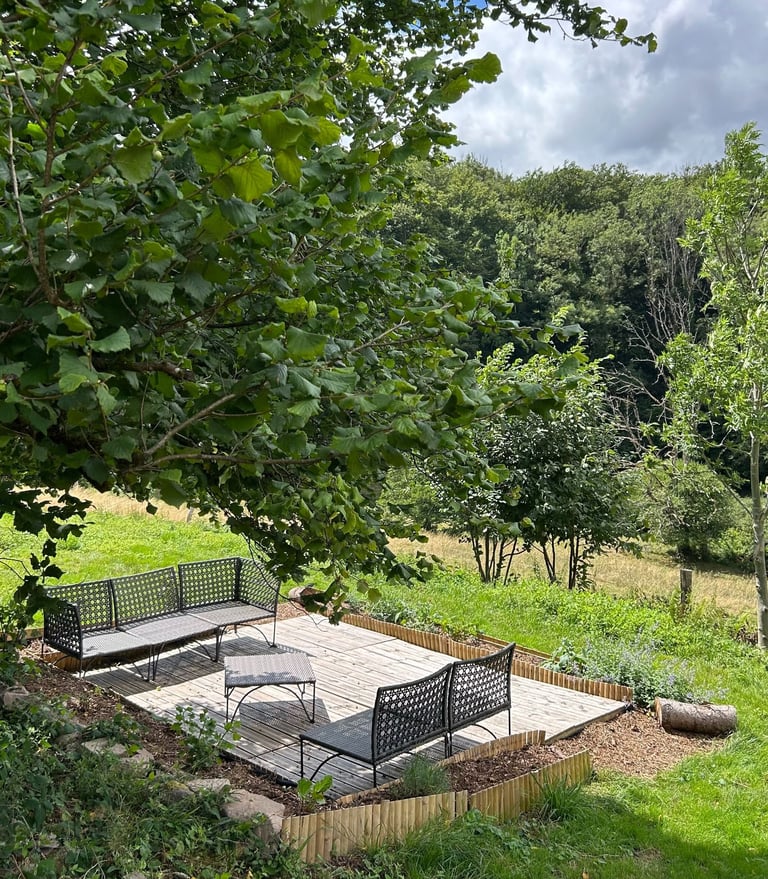 terrasse à l'ombre d'un arbre dans les vosges