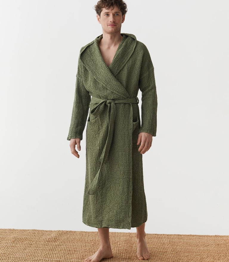 a man in a linen bathrober 