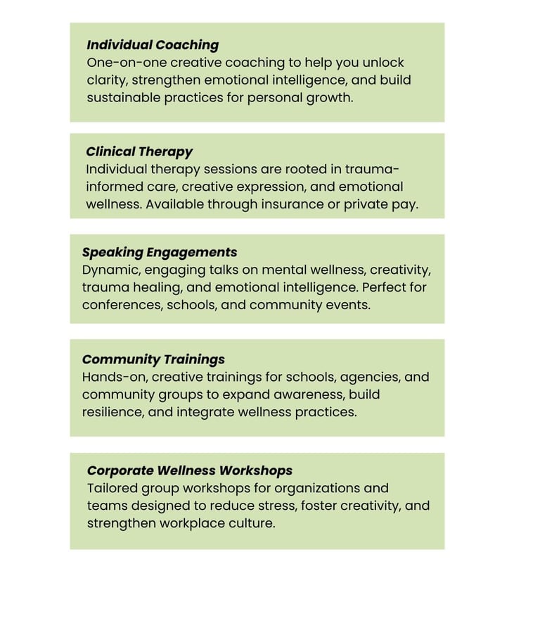 a list of service offerings from The Noel Approach