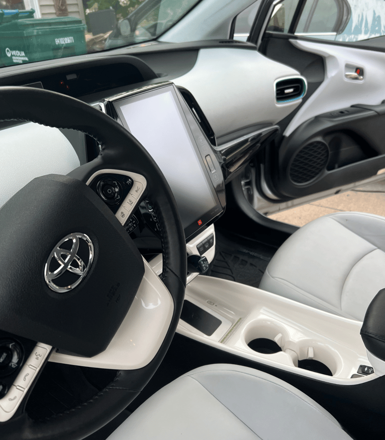 Immaculate car interior with sanitized surfaces and a fresh scent