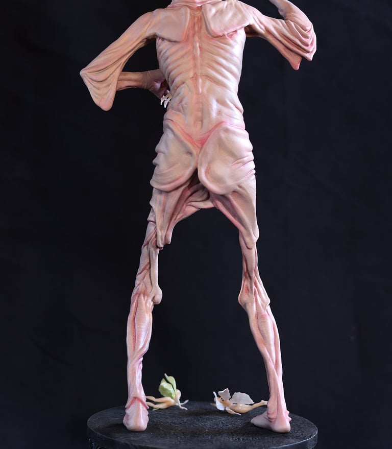 Back view of original fantasy humanoid sculpture sculpted for resin casting and fine detail finishing