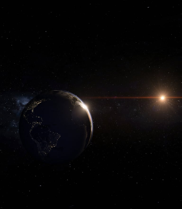 Hintergrundbild Service Anfrage: 3D Render Bild der Erde und Sonne im Weltraum