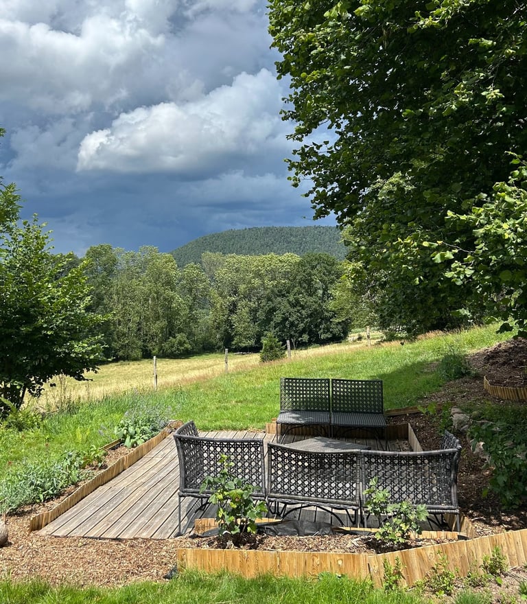 terrasse à l'ombre d'un arbre dans les vosges