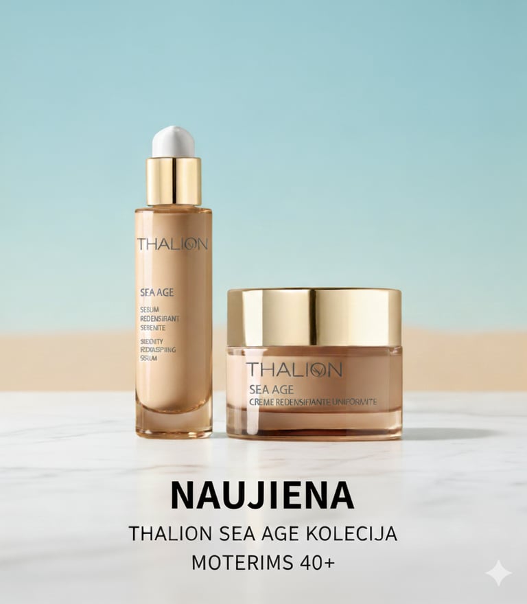 THALION SEA AGE kolekcijos naujiena moterims 40+ - tankinantis serumas ir vienodinantis kremas jūrin