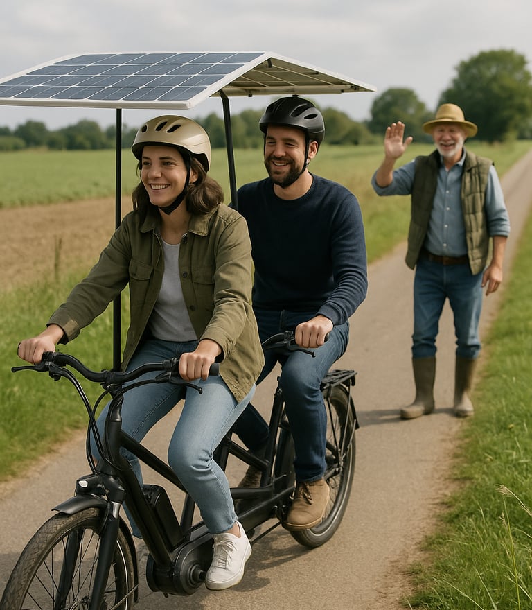 Vélo tandem électrique solaire - Illustration journée mondiale de l'énergie