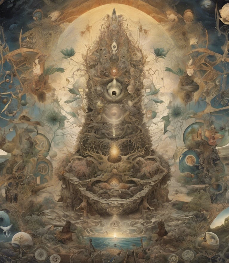 a painting of a large, ornately decorated tree