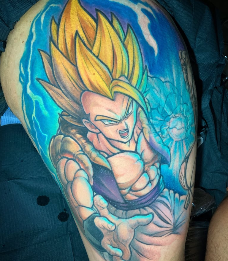 Tattoo of a dragon ball on a man's arm. Done by expert tattoo artist in Miraflores