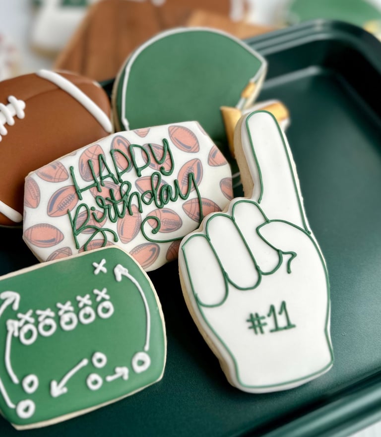 Football birthday themed sugar cookies
