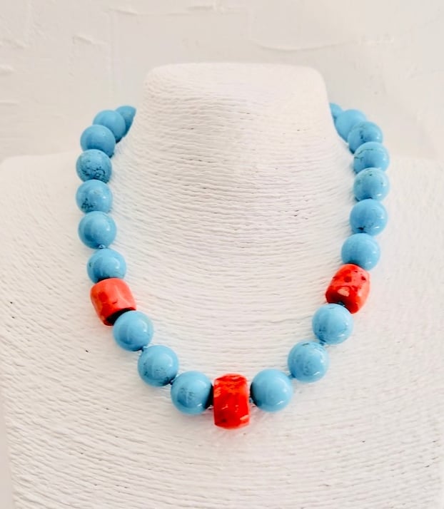 Riviera Collana Corallo naturale e turchese Amalfi Gioielli