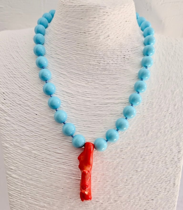 Collana Corallo e turchese con chiusura argento sterling 925 realizzata a mano Amalfi Gioielli