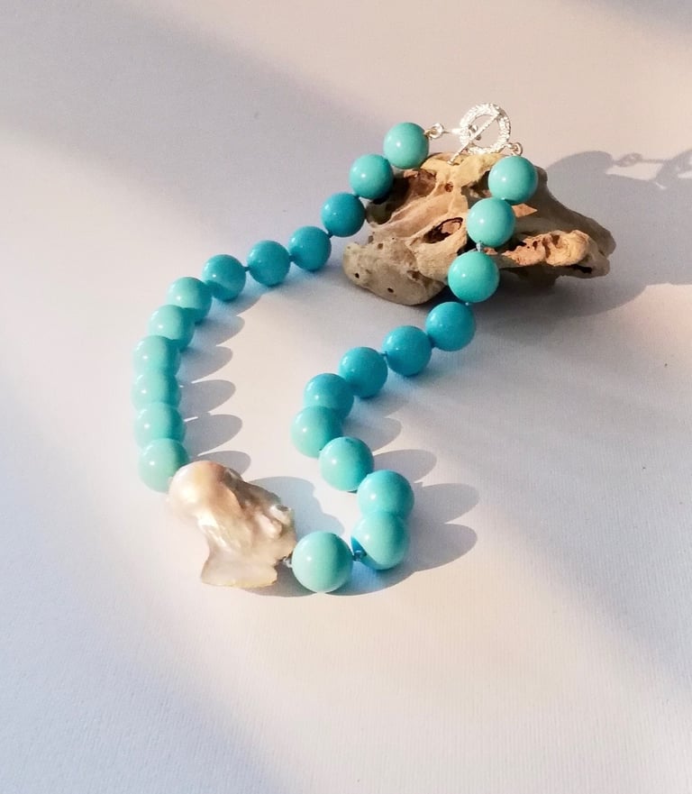 Collana Particolare perla scaramazza gigante e turchese Amalfi Gioielli modello Montecristo