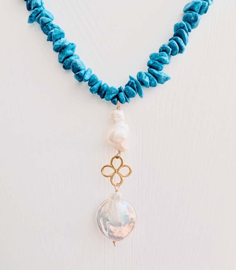 Amalfi Gioielli artigianali Collana Perle Scaramazze e turchese argento 925 sterling