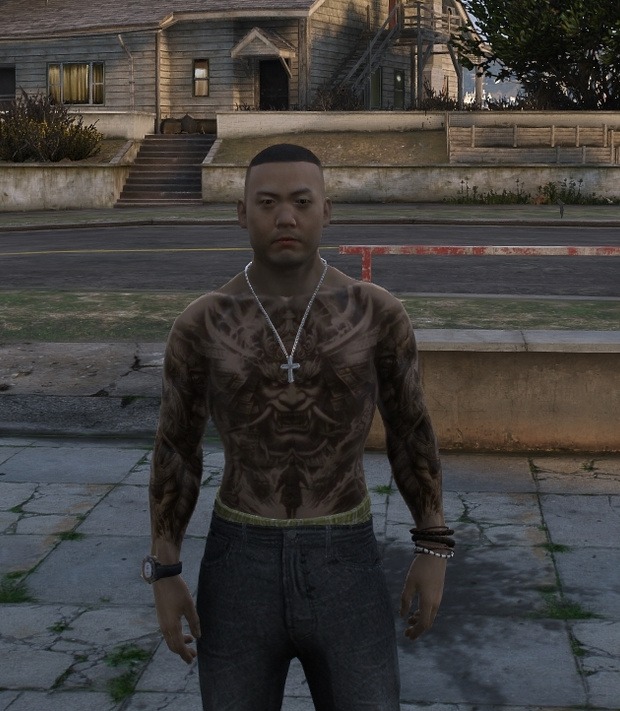 Asian GTA5 character with tattoos