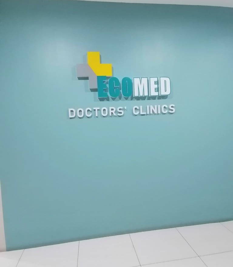 a doctor's office with a large sign that says ebomed doctors