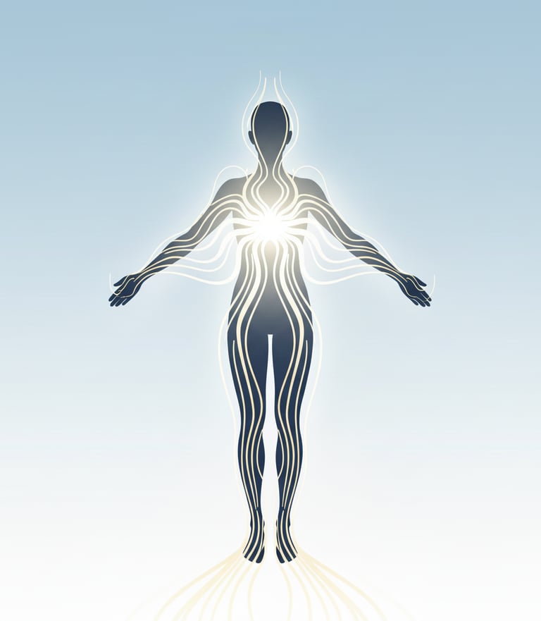 Illustration de l'énergie vitale qui circule à l'intérieur d'un corps humain