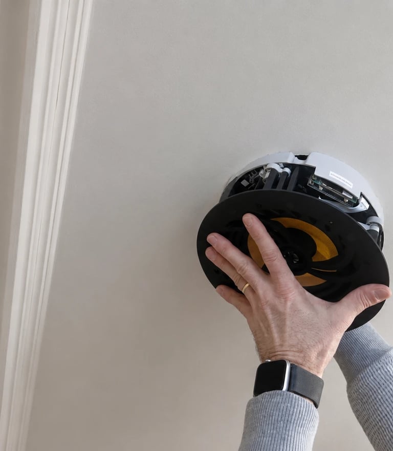 technicien audio video neuilly installe enceinte sonore intégrée plafond