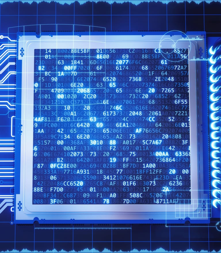Futuristic view of electrical and light based interconnects onto a digital processing chip
