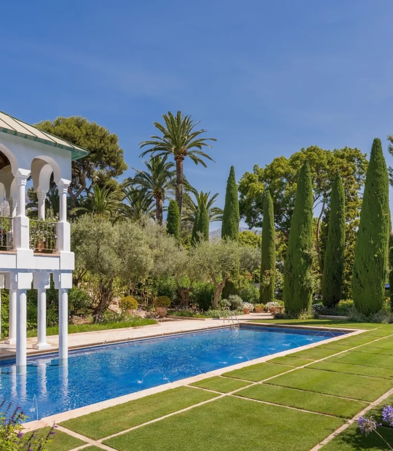 Garden pool and pavilion in Marbella Golden Mile estate