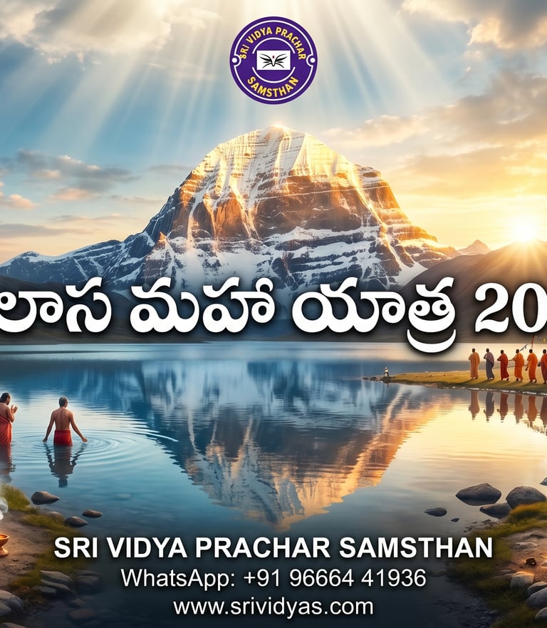 Pilgrims at Mount Kailash for the Kailash Mansarovar Yatra 2026 organized by Sri Vidya Prachar Samsthan.