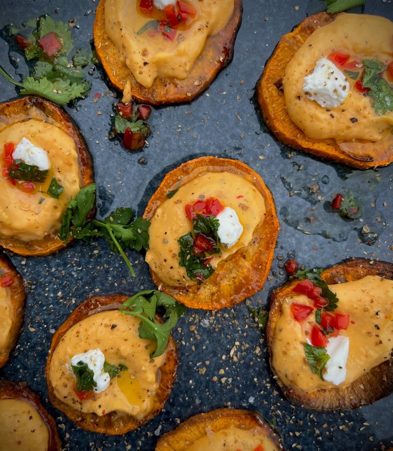 Komeet Kok aan huis - zoete aardappel met geitenkaas dip