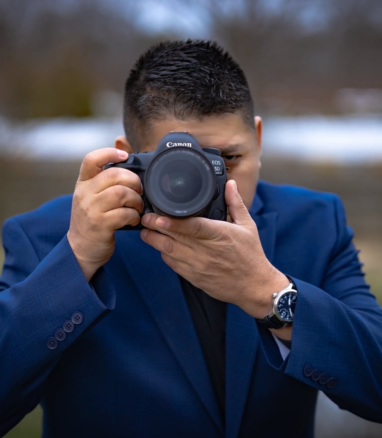 a man in a suit and a watch on his camera