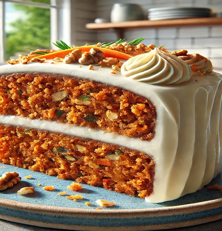 Harvest Carrot Cake with Applesauce, a moist, spiced cake made with fresh carrots.