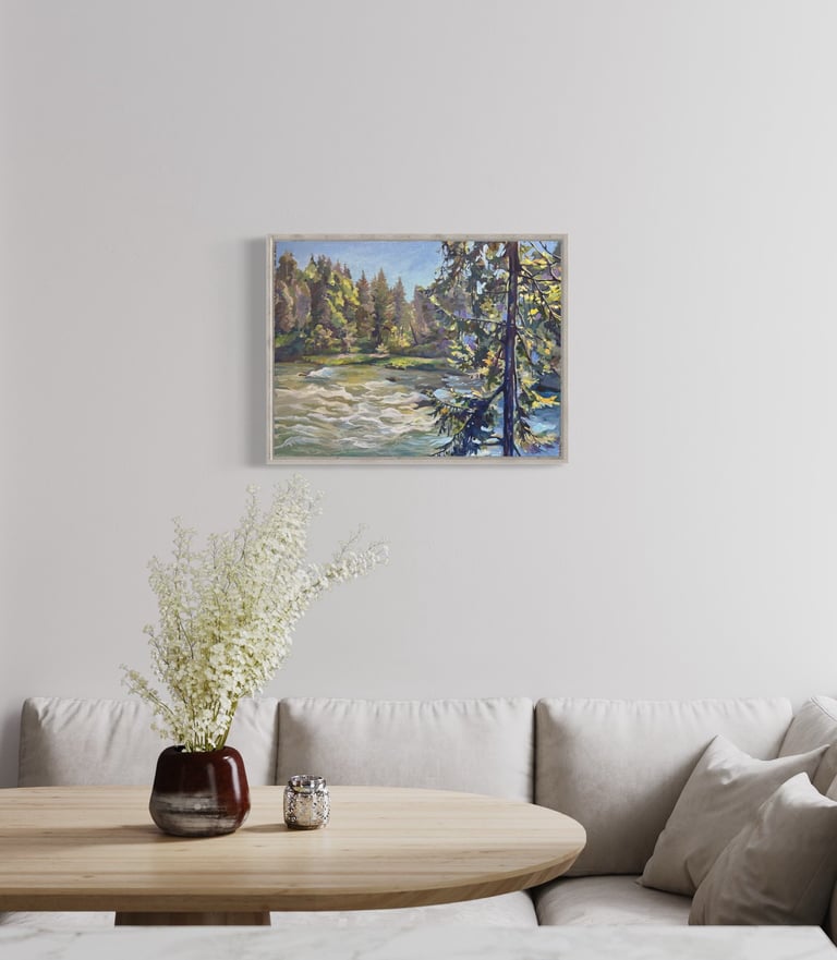 Angela Moiseieva’s River Landscape oil painting 'Enchanted River Where Nature's Force Unfolds' 18x24