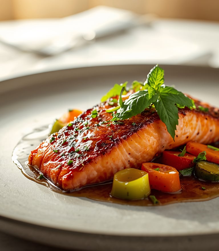 Thai glazed salmon dish served at Tilli’s Restaurant Chicago