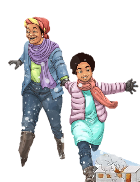 Adanah and Grandma characters in Snowy Joy