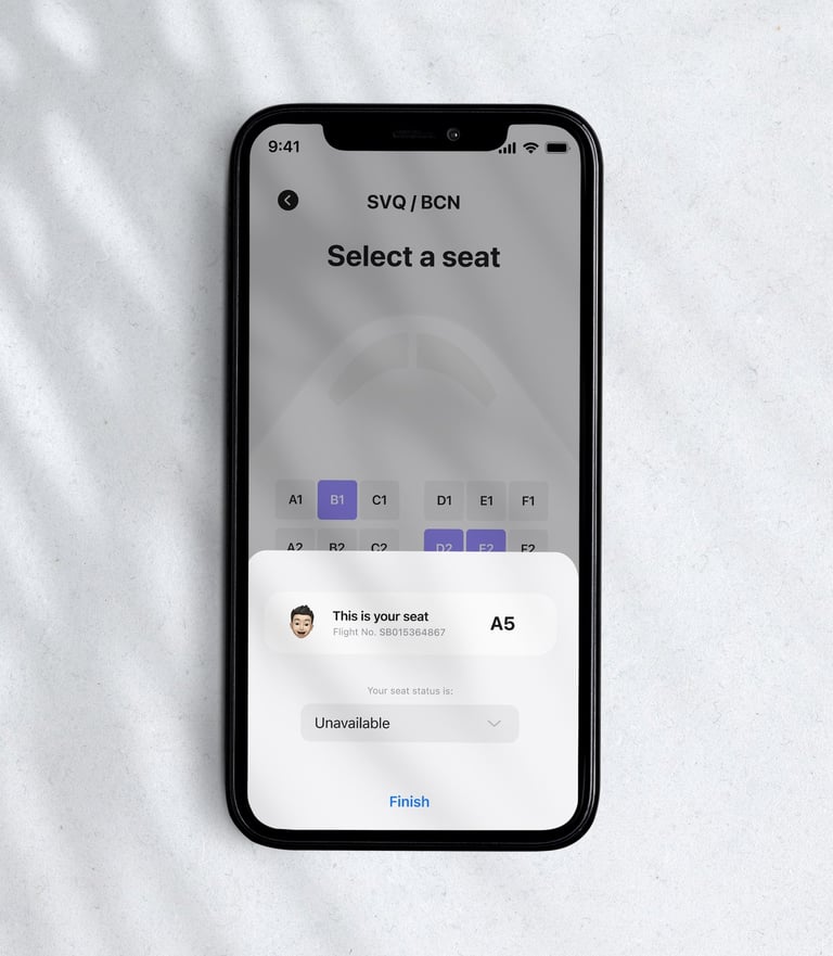 pantalla seats app asiento usuario