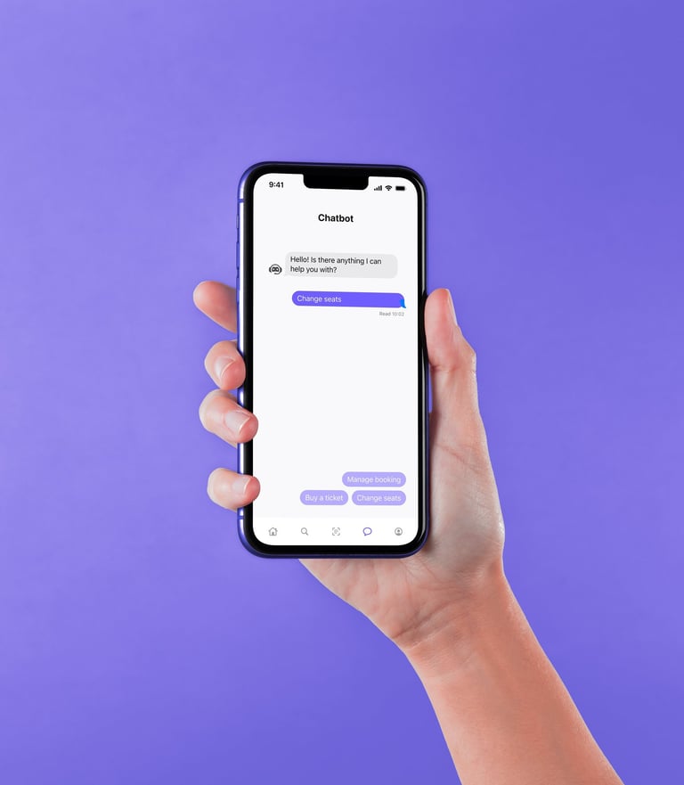 mano cogiendo telefono con pantalla de chat pantalla de seats app