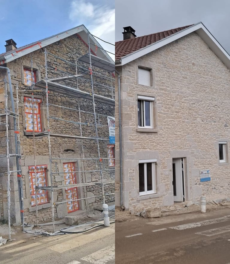 Avant/après – joint de pierre rénové à la chaux sur façade ancienne