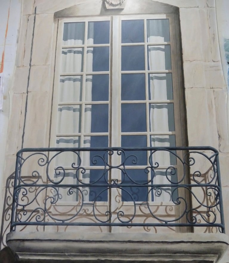 Animer vos façades avec un trompe-l'oeil de fenêtre. Peint directement sur le mur ou sur une toile marouflée ou autres suppor