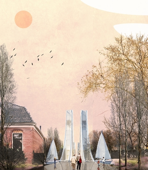 This picture displays an exterior image of the living bridge project in the Netherlands. 