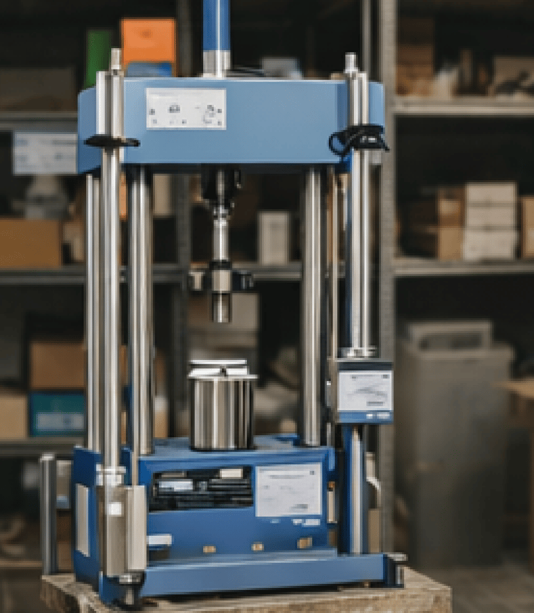 Prensa hidráulica para ensayos de resistencia a compresión.