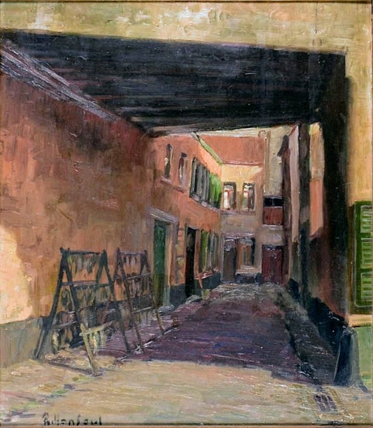 Tableau de René Hansoul "Rue aux poissons"