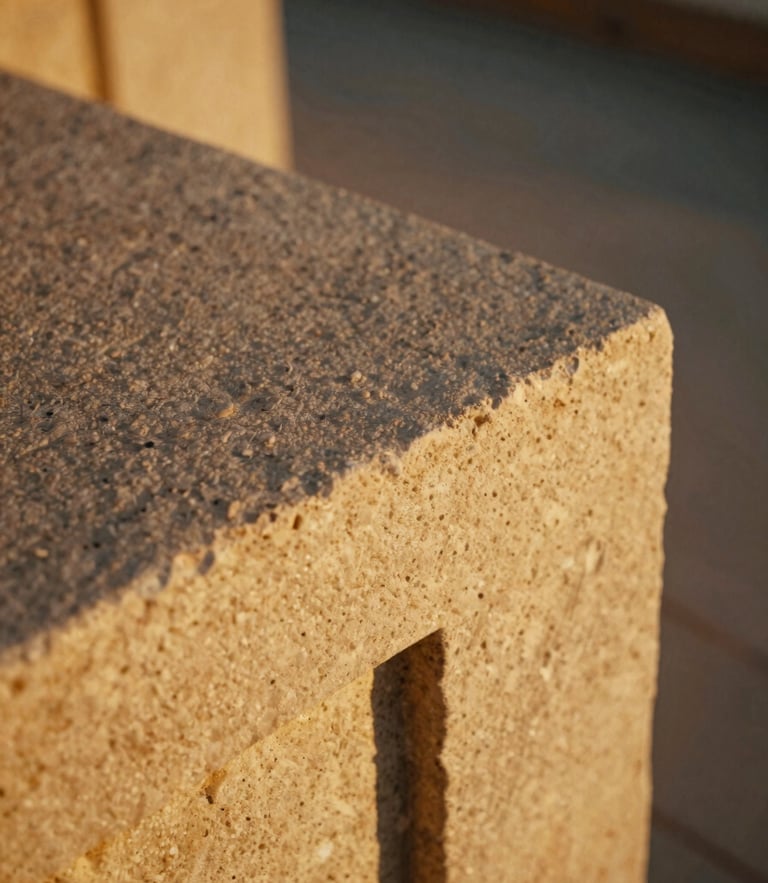 Cinematic close-up of tactile luxury linen and stone textures in golden hour light, shallow depth of field, 35mm film aesthetic