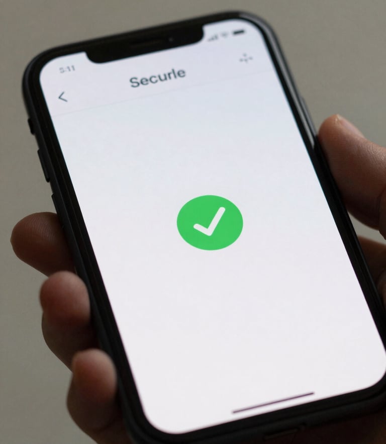 A tight macro shot of a mobile device displaying a secure Plaid connection screen with a successful validation checkmark, bright neutral daylight, high-fidelity UI.