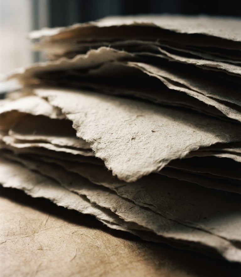 Architectural macro shot of high-quality cream paper briefs with elegant serif typography, soft natural window light casting deep shadows, moody editorial photography