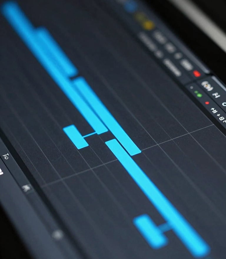 Macro close-up of a digital curve editor viewport, glowing neon blue bezier handles and keyframes on a dark timeline grid