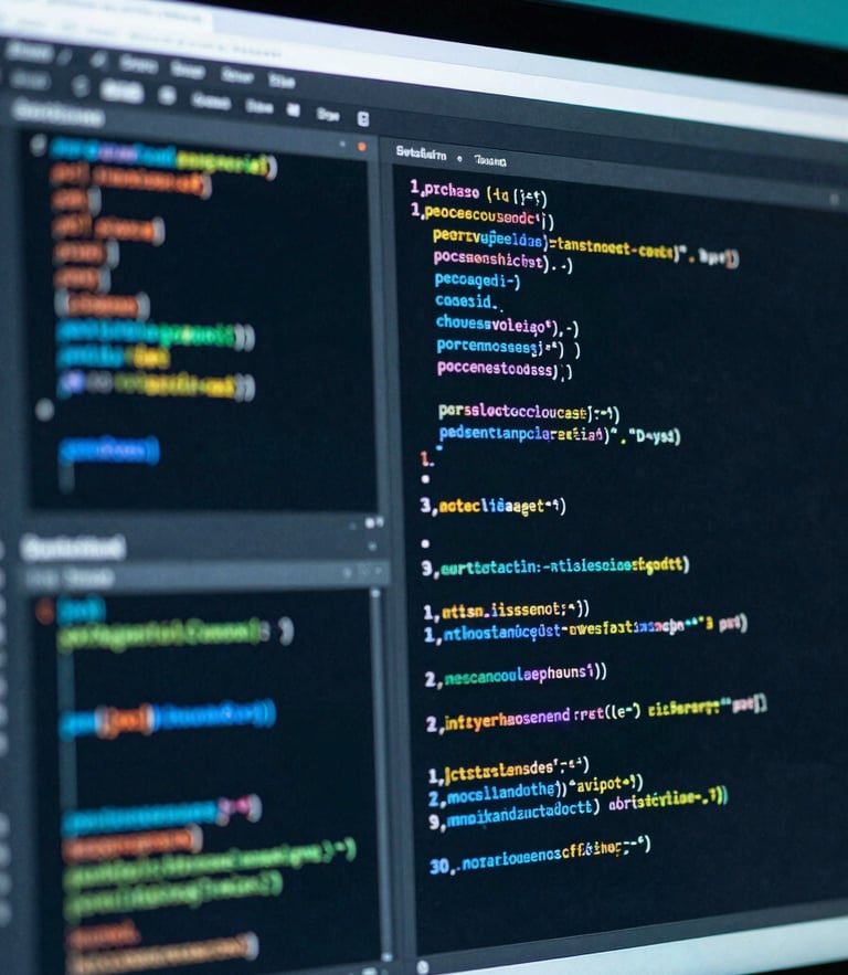 Macro shot of a high-fidelity code terminal displaying system metrics, cool-toned low-key lighting with subtle neon-teal backlighting, sharp focus, 35mm