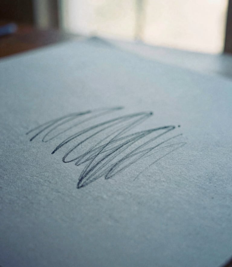 Close-up of physical art medium, charcoal strokes on thick textured warm gray paper, soft diffused window light, shallow depth of field, 35mm
