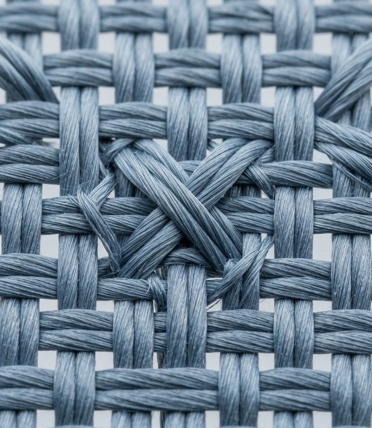 Extreme close-up of high-magnification fabric weave under clean bright laboratory lighting, showing absolute thread alignment and structural precision, 50mm lens.