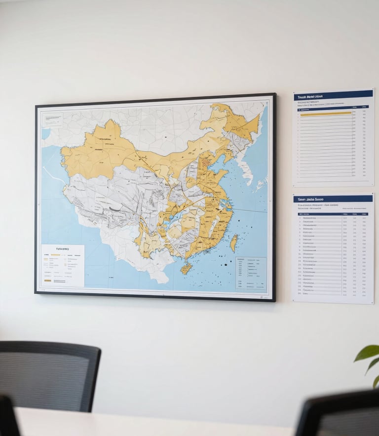 Bright, natural light environmental photograph of a professional workspace meeting in Tampa, regional maps and logistics charts visible on the wall, clean corporate editorial style.
