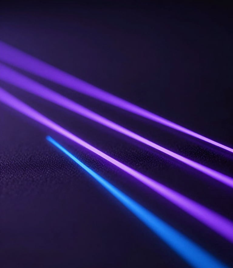 Sleek abstract digital texture with glowing violet and electric blue neon lines, low-key ambient lighting, dark background, shallow depth of field, macro shot.