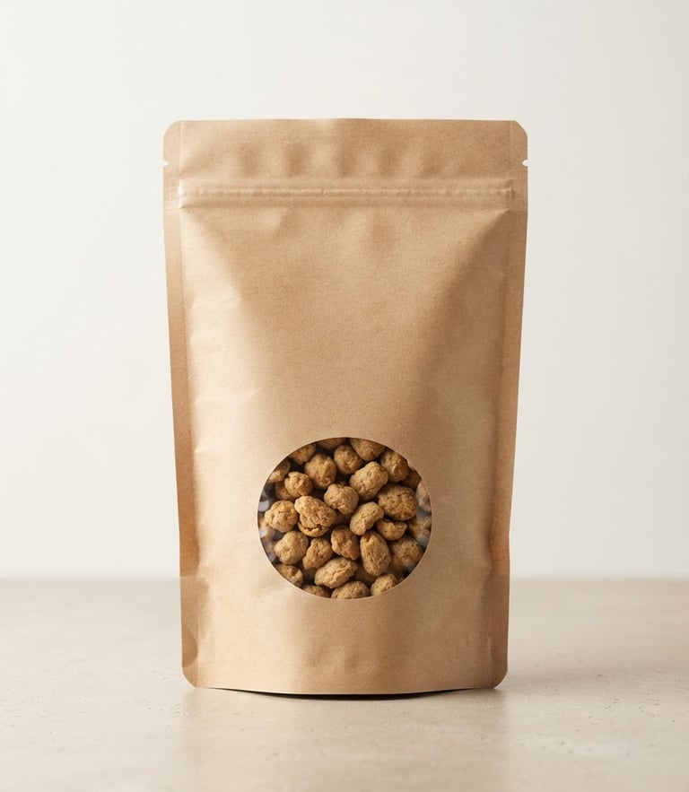 Minimalist studio shot of CJ Protein Soya Crunch packaging, natural side-lighting, soft shadows, pristine light background, premium food photography style