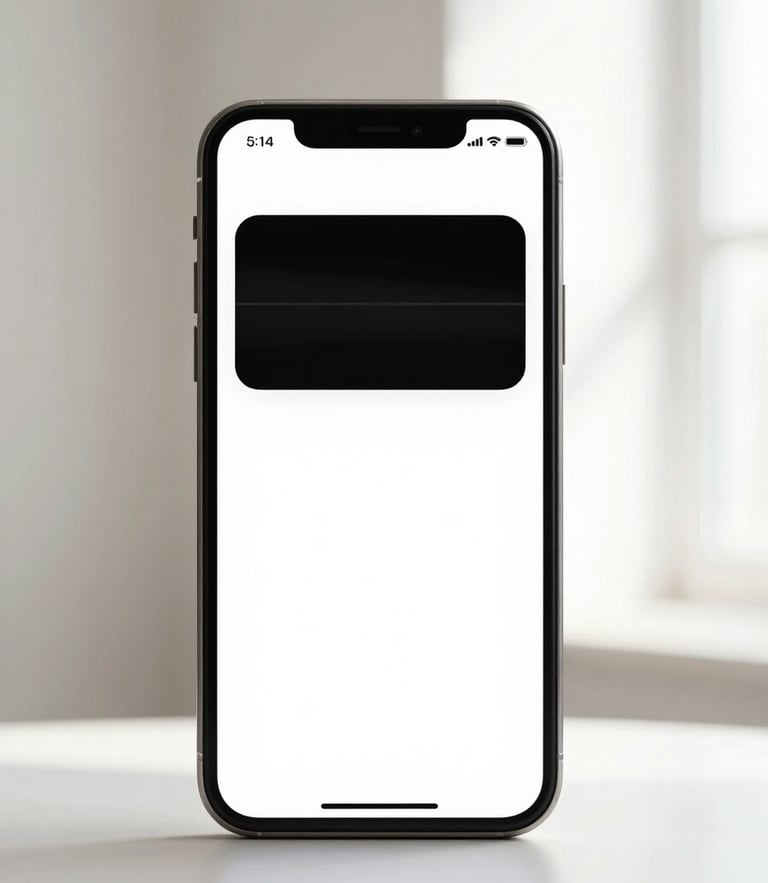 Close-up of a pristine iPhone screen showing perfect calibration, soft natural window light, clean studio environment, 50mm lens