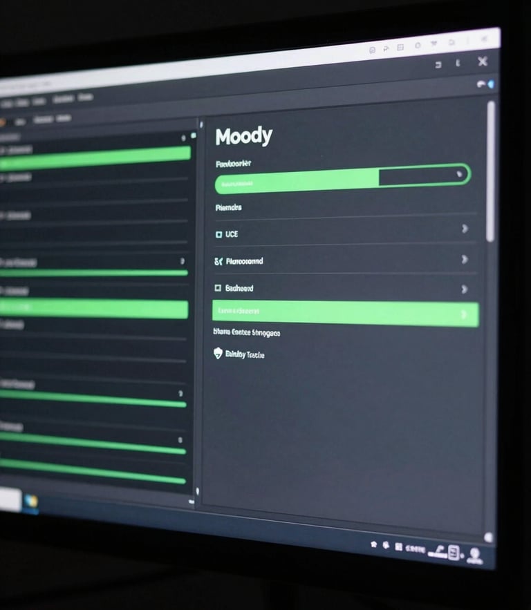 Moody tech photography of a clean terminal interface on a monitor, cool screen-glow lighting, deep dark grays with neon green accents, sharp focus, 35mm